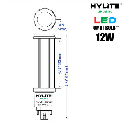 Hylite LED Omni Repl Lamp for 32W/42W CFL, 12W, 1277 Lumens, 3500K, G24 HL-OB-12W-G24-35K